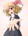  blush fangs foreshortening from_behind hands looking_back nekotama_shun outstretched_arm outstretched_hand reaching rumia short_hair touhou 