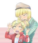  angry bleach blonde_hair blush fang hanaco☆ hat hirako_shinji sarugaki_hiyori short_hair short_twintails track_suit twintails vizard 