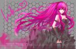  bad_id baraen bare_shoulders breasts cleavage headphones long_hair megurine_luka pink_eyes pink_hair solo thigh-highs thighhighs very_long_hair vocaloid zettai_ryouiki 