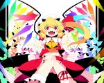  :d bloomers colorful fangs flandre_scarlet foreshortening hat looking_at_viewer mzh no_nose open_mouth outstretched_arms outstretched_hand red_eyes side_ponytail slit_pupils smile solo touhou wings 