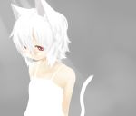  blush camisole cat_ears cat_tail face highres looking_down majima_yuki original red_eyes simple_background smile tail white_hair 