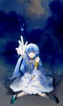  blue_eyes blue_hair choker elf foreshortening hands highres nail_polish original pointy_ears rezia solo tears 