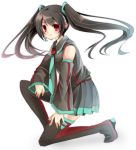  alternate_costume alternate_hair_color black_hair detached_sleeves hatsune_miku long_hair lowres necktie red_eyes skirt solo thigh-highs thighhighs twintails vocaloid yonema 