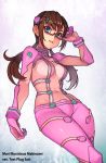  1girl blue_eyes brown_hair glasses long_hair makinami_mari_illustrious neon_genesis_evangelion plugsuit rebuild_of_evangelion solo test_plugsuit twintails yuksi 