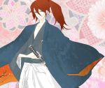  brown_hair himura_kenshin katana male ponytails rurouni_kenshin samurai scar solo sword weapon 