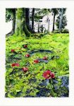  flower grass higasayama_naomi landscape moss roots scenery traditional_media tree watercolor_(medium) 