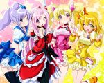  aono_miki bag black_legwear black_thighhighs blonde_hair blue_eyes bow braid choker cure_berry cure_passion cure_peach cure_pine detached_sleeves dress earrings fresh_precure! futari_wa_precure hair_bow hair_ribbon hairband head_wings heart higashi_setsuna jewelry long_hair magical_girl midriff momozono_love mtu multiple_girls pantyhose pink_eyes pink_hair precure purple_eyes purple_hair ribbon side_ponytail thigh-highs thighhighs tiara violet_eyes wallpaper wink wrist_cuffs yamabuki_inori yellow_eyes zettai_ryouiki 