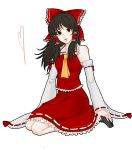  bare_shoulders black_hair bow brown_eyes detached_sleeves hair_bow hakurei_reimu heart highres nobody-knows seiza sitting solo touhou 