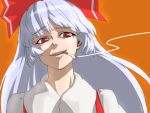  face fujiwara_no_mokou hair_ribbon red_eyes ribbon shiba_itsuki simple_background smirk smoking touhou 