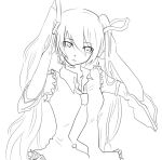  :&lt; aliceecila arms_up bad_id detached_sleeves hands_on_headphones hatsune_miku headphones headset long_hair monochrome necktie sketch solo twintails very_long_hair vocaloid 