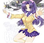  airplane bomber clannad hair_bobbles hair_ornament ichinose_kotomi junkers_ju_88 juuyon long_hair military outstretched_hand purple_hair school_uniform spread_arms twintails violet_eyes wwii 
