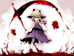  bad_id blonde_hair blood bloodstain hat highres moriya_suwako poppuru purple_eyes scythe skull touhou weapon 