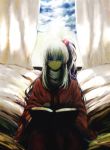  book cloud clouds curtains lefthand long_hair shinki side_ponytail silver_hair sitting sky solo touhou 