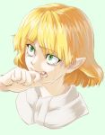  blonde_hair close-up constricted_pupils face fang fangs finger_biting green_eyes hands mizuhashi_parsee pointy_ears portrait shiba_itsuki tears touhou 