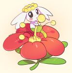  bloominglynx blush_stickers flabebe flower full_body highres looking_at_viewer no_humans pokemon pokemon_(creature) red_flower simple_background solo 