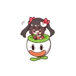  1girl :d black_hair chibi closed_eyes commentary dorkdragoon honkai:_star_rail honkai_(series) long_hair open_mouth smile solo sparkle_(honkai:_star_rail) super_mario_bros. twintails 