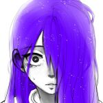  1girl blush hair_over_one_eye headshot idawnrunner lips long_hair mari_(omori) omori parted_lips purple_hair solo sweat white_background 