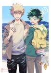  ! !! 2boys all_might alternate_costume animal_charm aqua_jacket backpack bag bag_charm bakugou_katsuki blonde_hair blurry blurry_background boku_no_hero_academia bright_pupils brown_jacket brown_pants buckle cameo casual character_doll charm_(object) check_clothing collarbone colored_eyelashes constricted_pupils cowboy_shot day falling falling_petals freckles furrowed_brow gashapon green_eyes green_hair green_hood grey_outline grey_shirt hair_between_eyes hand_up hawks_(boku_no_hero_academia) height_difference highres holding holding_phone hood hood_down hooded_jacket houndstooth jacket leather leather_pants looking_at_object looking_back looking_down male_focus midoriya_izuku multiple_boys notebook open_clothes open_jacket open_mouth outdoors outside_border pants pen petals phone pixiv_id pixiv_logo pocket print_pants red_eyes sanpaku shirt short_hair sleeve_cuffs sleeves_past_elbows speech_bubble spiky_hair spoken_exclamation_mark surprised sweatdrop t-shirt teeth torn_bag toy turning_head twitter_logo twitter_username ume_(326310) unmoving_pattern upper_teeth_only v-shaped_eyebrows white_pupils wide-eyed yellow_bag zipper_pull_tab 