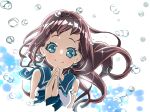  1girl brown_hair dress feathers long_hair mukaido_manaka nagi_no_asukara nami_junior_high_school_uniform sailor_dress school_uniform white_feathers yoyoyo. 