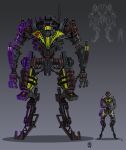  1boy absurdres apex_legends cable full_body green_eyes grey_background highres humanoid_robot looking_at_viewer mecha mechanization octane_(apex_legends) robot science_fiction shadow size_comparison titanfall_(series) wolfdawg_art 