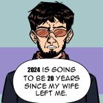  1boy 2024 black_hair commentary english_commentary english_text facial_hair goatee ikari_gendou lcr_comics male_focus mature_male multicolored_background neon_genesis_evangelion solo sunglasses upper_body 