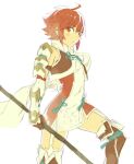  1girl aisutabetao armor fire_emblem fire_emblem_fates hinoka_(fire_emblem) holding holding_polearm holding_weapon japanese_armor japanese_clothes looking_at_viewer naginata polearm red_eyes redhead solo weapon 