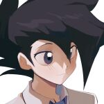  1boy black_hair blush closed_mouth collared_shirt grey_eyes kd_(jichaman1) looking_ahead male_focus manjoume_jun necktie shirt short_hair sideburns simple_background smile solo spiky_hair white_background white_shirt yu-gi-oh! yu-gi-oh!_gx 