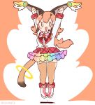  angel angel_wings animal_ears arms_up boots bow bowtie caracal_(kemono_friends) cat_ears cat_girl cat_tail coroha extra_ears full_body gloves jacket jumping kemono_friends kemono_friends_v_project long_hair microphone orange_hair shirt skirt tail thigh-highs virtual_youtuber wings 