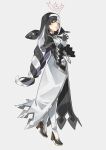  1girl absurdres black_hair coif commission deitaku dress habit halo headband high_heels highres long_dress long_hair multicolored_hair nun original own_hands_clasped own_hands_together solo two-tone_hair very_long_hair violet_(ac8231) white_background white_hair white_headband 