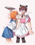  ... 1boy 1girl animal_ears apron black_necktie black_thighhighs blue_skirt bob_cut brown_hair cat_ears crossdressing dress excited fake_animal_ears highres higurashi_no_naku_koro_ni kkoo7 maebara_keiichi maid maid_apron necktie pink_dress ryuuguu_rena school_uniform shirt skirt sparkle spoken_ellipsis st._lucia_academy_school_uniform thigh-highs white_apron white_shirt 