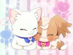  blue_background blue_bow blush_stickers bow cat cheek-to-cheek closed_eyes dog gradient_background heads_together inukai_komugi inukai_komugi_(dog) mameshiba_(pixiv_59310) multicolored_background nekoyashiki_yuki nekoyashiki_yuki_(cat) no_humans papillon_(dog) paw_print pink_background pink_bow precure striped_background white_cat wonderful_precure! 