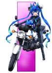  @_@ ahoge animal_ears biker_clothes bikesuit blue_gloves blue_hair bodysuit breasts crossed_bangs full_body gloves helmet heterochromia highres horse_ears long_hair looking_at_viewer motor_vehicle motorcycle open_mouth pink_eyes sharp_teeth sitting small_breasts smile taiga_hiroyuki teeth twin_turbo_(umamusume) twintails umamusume unworn_headwear unworn_helmet upper_teeth_only v-shaped_eyebrows violet_eyes yamaha yamaha_rz250 