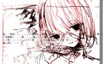  1girl bags_under_eyes closed_mouth double_v empty_eyes hair_between_eyes hands_up looking_at_viewer monochrome noroi_(rnatataki) original portrait smile solo translation_request v 