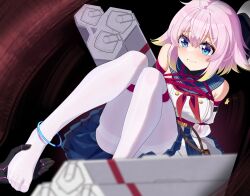  bdsm blue_eyes bondage bound breasts copyright_request ddt_(darktrident) highres medium_breasts pantyhose pink_hair pleated_skirt sailor school_uniform shibari shibari_over_clothes short_hair skirt toes warship_girls_r white_pantyhose 