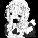  1girl bags_under_eyes black_background covered_mouth empty_eyes greyscale hair_between_eyes highres long_hair looking_at_viewer maid maid_headdress monochrome noroi_(rnatataki) original simple_background solo upper_body 