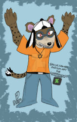  backwards_hat baseball_cap furry hat highres hyena hyena_girl jewish multicolored_hair non-web_source original signature streaked_hair tsovoa_levone w3r3w00f4 