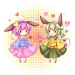  :3 andante78 animal_ears bunny_ears chibi green_hair heart heart_of_string kemonomimi_mode komeiji_koishi komeiji_satori kureha_goya lowres multiple_girls pink_hair rabbit_ears short_hair siblings sisters touhou 