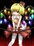  blonde_hair bow crystal flandre_scarlet hair_bow hullzion no_hat no_headwear red_eyes short_hair side_ponytail solo thigh-highs thighhighs touhou white_legwear white_thighhighs wings 