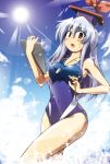  competition_swimsuit hat kamishirasawa_keine long_hair one-piece_swimsuit publicplanet red_eyes solo swimsuit touhou whistle 
