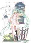  aqua_eyes aqua_hair bush hat hatsune_miku high_heels intravenous_drip itsia itsiaorz koiiro_byoutou_(vocaloid) large_syringe legs long_hair nurse nurse_cap oversized_object pink_legwear planet shoes solo star syringe thigh-highs thighhighs twintails very_long_hair vocaloid window zettai_ryouiki 