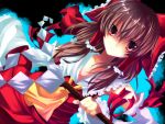  bow brown_hair detached_sleeves dutch_angle gohei hair_bow hakurei_reimu kisaragi_kiriha pink_eyes touhou 