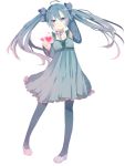  ahoge bow choker detached_sleeves dress hair_bow hatsune_miku heart highres itamidome long_hair pantyhose simple_background solo twintails vocaloid 
