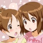  brown_eyes brown_hair face hirasawa_ui hirasawa_yui k-on! ponytail short_hair siblings sisters toshi_(tsujigiri_style) 