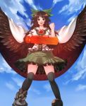  bow brown_hair eyes hair_bow highres hitoto long_hair reiuji_utsuho thigh-highs thighhighs touhou weapon 