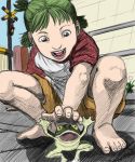  4chan drawfag feet foreshortening frog green_eyes green_hair hands koiwai_yotsuba realistic sketch yotsubato! 