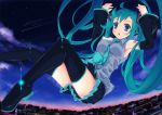  bad_id blush boots detached_sleeves falling hatsune_miku headset long_hair necktie night skirt sky solo thigh-highs thigh_boots thighhighs twintails very_long_hair vocaloid y 