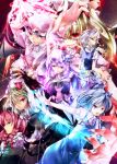  blonde_hair blue_eyes blue_hair book bow braid cirno crescent fang flandre_scarlet hair_bow hat highres hong_meiling izayoi_sakuya knife long_hair maid maid_headdress multiple_girls neck_ribbon patchouli_knowledge purple_eyes purple_hair red_eyes red_hair remilia_scarlet ribbon rumia short_hair side_ponytail silver_hair sugiyuu the_embodiment_of_scarlet_devil touhou twin_braids wings 