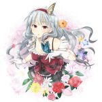  bow breasts butterfly choker cleavage daisy face flower gloves hairband idolmaster k.y_ko long_hair red_eyes red_rose rose shijou_takane silver_hair solo 