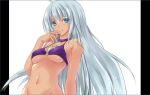  bare_shoulders bikini_top bottomless breasts dark_skin konimaru long_hair navel no_panties o-ring_bikini_top o-ring_top out-of-frame_censoring silver_hair t-elos under_boob underboob xenosaga xenosaga_episode_iii 