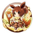  blush brown_eyes brown_hair eevee open_mouth personification pikachu pokemon smile 